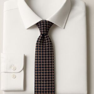 LANDS' END Navy Pewter Red Silk Necktie Square Dot Pattern